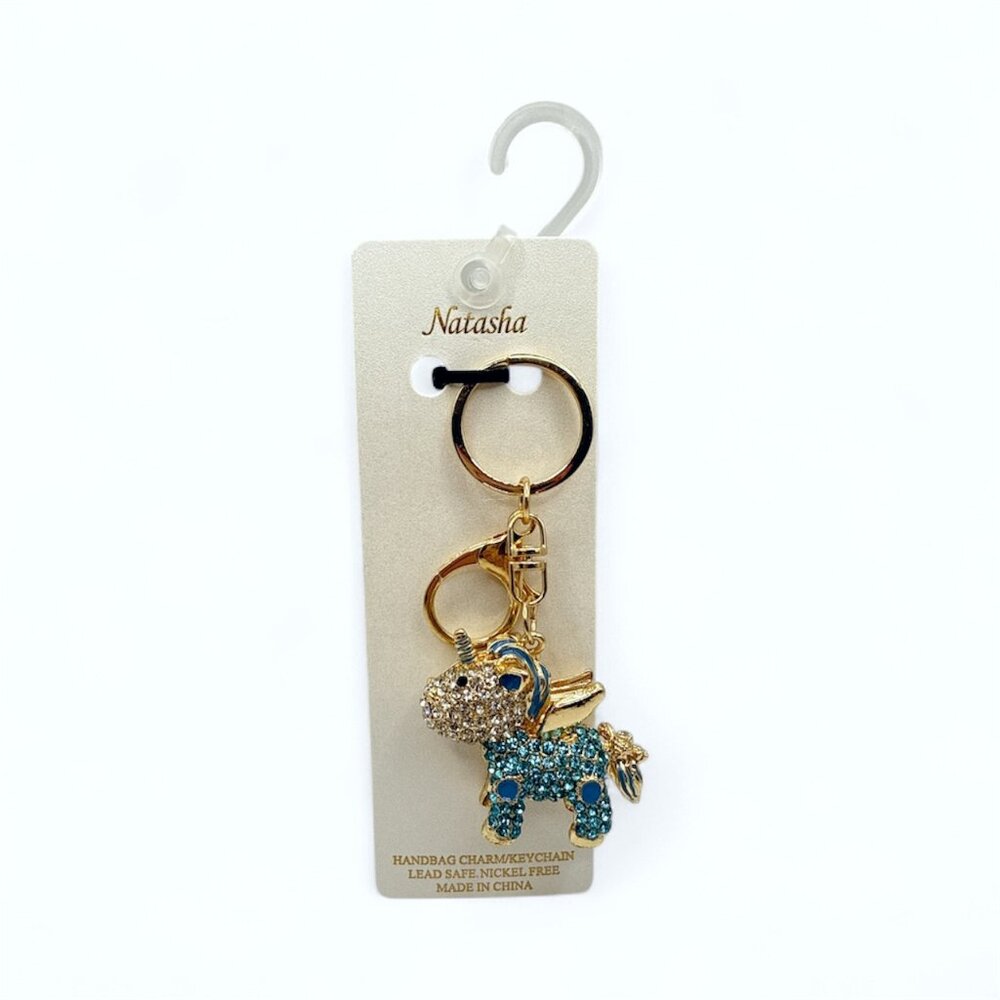 NEW Natasha - Rhinestone Unicorn Handbag Charm/ Key Ring/ Key Chain - Blue